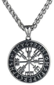 Camerazar Moška ogrlica Vegvisir Nordic, srebrna barva, zlitina kovin, premer obeska 3,2 cm