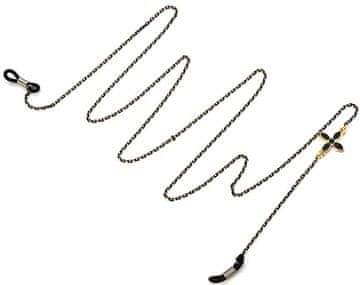 Camerazar Ogrlica za očala s črnimi cvetličnimi biseri, kovinski material