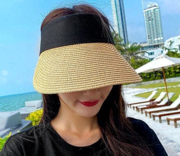 Camerazar Nastavljiva slamnata kapa s sončnim klobukom, mehka slama, elastičen trak, dolžina klobuka 11 cm