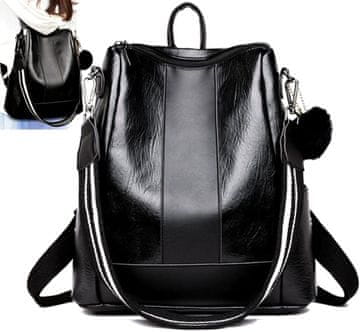 Camerazar Ženski nahrbtnik ekokože v črni barvi, vintage slog, 34x30x13 cm