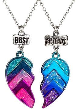 Camerazar Par dvojnih verižic za prijateljice 2v1, bleščeče srce, srebrne barve, dolžina 43+5 cm