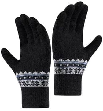 Camerazar Topla ženska zimska rokavica z nordijskim vzorom, črna, akrilna preja, univerzalna velikost