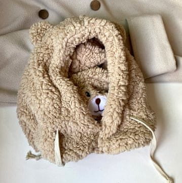 Camerazar Ženska topla kapa s kapuco 2v1, medvedek in ušesi, bežna, univerzalna velikost, 100% poliester