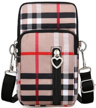 Camerazar Organizator za telefon čez ramo, kariran vzorec, vodoodporen material, 10x19x5 cm