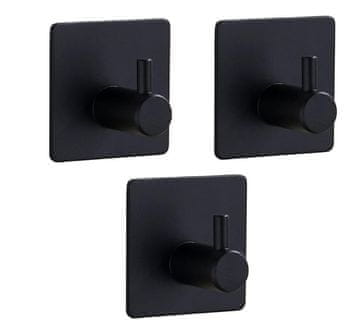 Camerazar Samolepilni komplet kaveljcev za steno Loft, 3 kosi, črna mat barva, vodoodporen material