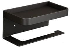 Camerazar Stenski nosilec toaletnega papirja s policou, nerjaveče jeklo, mat črna, 17,6x9,5x2 cm