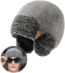 Camerazar Unisex Športna Zimska Kapa s Ušesnimi Nalepi, Siva, Akrilna Preja, 55-63 cm