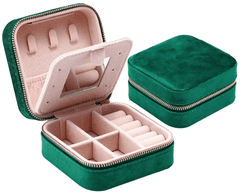 Camerazar Organizator za nakit z majhnim ogledalom, semiš, zelen, 10x10x5 cm