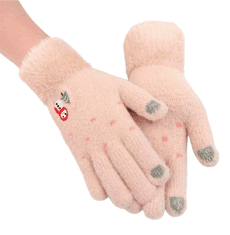 Camerazar Tople dameske rokavice z božičnim vezenjem, lila, akrilna preja, univerzalna velikost