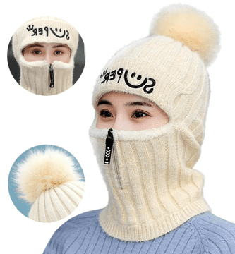 Camerazar Ženska zimska smučarska kapa 2 v 1 s kapuco na zadrgo, bežna, univerzalna velikost, material pletenina