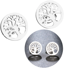 For Fun & Home Elegantne uhani iz kirurške srebrne jeklene 316L, oblikovanje drevesa sreče, velikost 1,2 cm