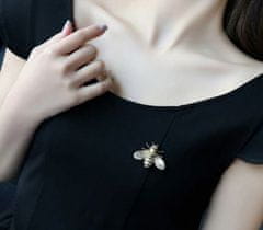 For Fun & Home Elegantna broža v obliki čebele s perlo in cirkoni, bižuternana zlitina, zlat color, 4x3 cm