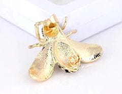 For Fun & Home Elegantna broža v obliki čebele s perlo in cirkoni, bižuternana zlitina, zlat color, 4x3 cm