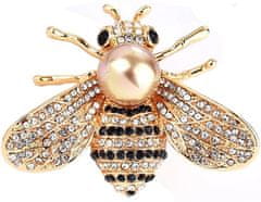 For Fun & Home Elegantna broža v obliki čebele s perlo in cirkoni, bižuternana zlitina, zlat color, 4x3 cm