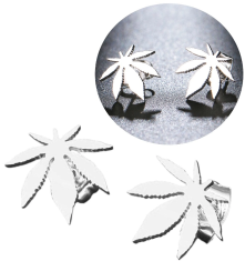 For Fun & Home Elegantne srebrne uhani z listi, velikost 1,2 cm, iz kirurgičnega jekla 316L