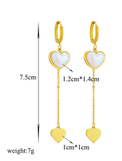 For Fun & Home Dolge zlate uhane z bisernimi srčki iz kirurškega jekla 316L, dolžina 7,5 cm