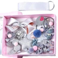 For Fun & Home Set 18 sivih sponk za lase za deklico, različni vzorci, velikost 6 cm - 1 cm
