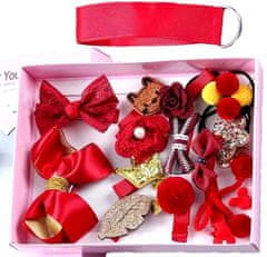 For Fun & Home Set 18 kosov sponk za deklice, rdeča, različne velikosti od 6 cm do 1 cm