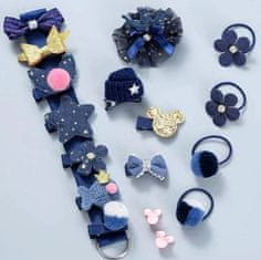 For Fun & Home Set 18 modrih sponk za deklice, velikost 6 cm do 1 cm, pakirano v elegantni kartonasti embalaži