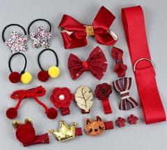 For Fun & Home Set 18 kosov sponk za deklice, rdeča, različne velikosti od 6 cm do 1 cm