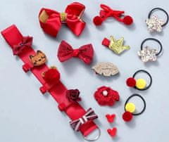 For Fun & Home Set 18 kosov sponk za deklice, rdeča, različne velikosti od 6 cm do 1 cm