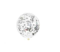 Camerazar Velika seja 20 srebrnih balonov s konfeti, prosojna in popolnoma prekrita s srebrom, latex, 30 cm