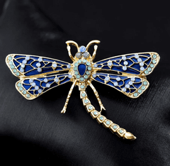 For Fun & Home Elegantna broška v obliki damaščanske muhe z zirconi, v barvah, iz bižuternove zlitine, 4,1 cm x 5,9 cm