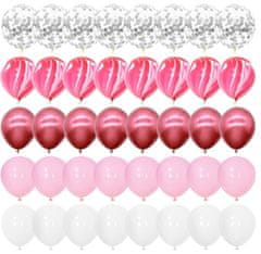Camerazar Set 40 roza in belih balonov s konfeti, latex, premer 30 cm
