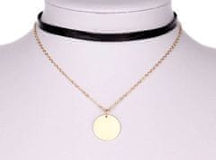 Camerazar Choker ogrlica s diamantom, zlatna/črna, trak, 30 cm + 7 cm podaljšanja