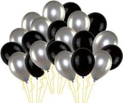 Camerazar Set 50 balonov v črni in srebrni barvi, lateks, premer 30 cm