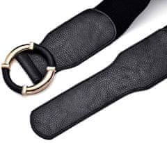 Camerazar Elegantni ženski elastični pas z zlatim sponko, črna, 78-110 cm x 6,5 cm, sintetični material
