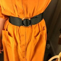 Camerazar Elegantni ženski elastični pas z zlatim sponko, črna, 78-110 cm x 6,5 cm, sintetični material