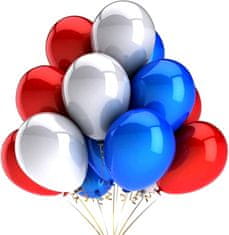 Camerazar Set 50 balonov v mešanici rdeče, modre in srebrne barve, lateks, 30 cm