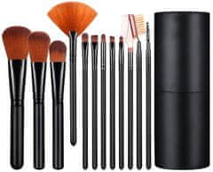 Camerazar Profesionalna set 12 čopičev za make-up s etuijem, sintetična vlakna, dolga življenjska doba