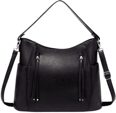 Camerazar Elegantna ženska torba s kovinskimi nitnimi detajli, črna, ekološka usnja, 29x39x14 cm