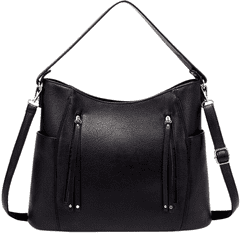 Camerazar Elegantna ženska torba s kovinskimi nitnimi detajli, črna, ekološka usnja, 29x39x14 cm