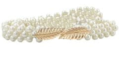 Camerazar Elastičen ženski pas z biseri, bela biserna barva, kovinska zaponka, 2 cm širina