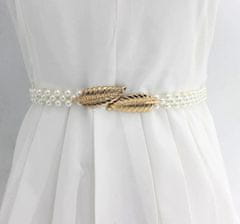 Camerazar Elastičen ženski pas z biseri, bela biserna barva, kovinska zaponka, 2 cm širina