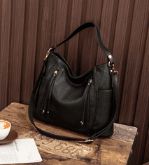 Camerazar Elegantna ženska torba s kovinskimi nitnimi detajli, črna, ekološka usnja, 29x39x14 cm