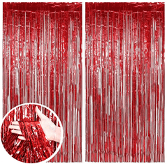 Camerazar Metalni rdeči zaves za zabavo 2m, folija, 200x100 cm
