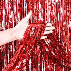 Camerazar Metalni rdeči zaves za zabavo 2m, folija, 200x100 cm