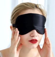 Camerazar Mehka satenska maska za oči za spanje, črna, 20x10 cm, z nastavljivim elastičnim trakom