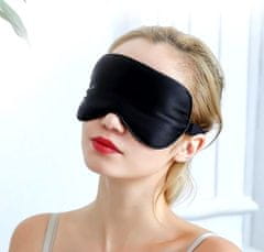 Camerazar Mehka satenska maska za oči za spanje, črna, 20x10 cm, z nastavljivim elastičnim trakom