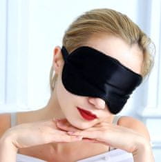 Camerazar Mehka satenska maska za oči za spanje, črna, 20x10 cm, z nastavljivim elastičnim trakom