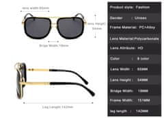 Camerazar Unisex Retro Pilotska Sončna Očala, Zlata Barva, UV Filter 400, Velikost 54-65-19-145 mm