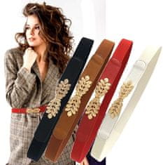 Camerazar Elastičen Ženski Pas za Obleke z Kovinskim Listom, Zlata Sponka, 61-103 cm