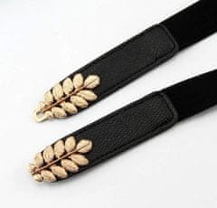 Camerazar Elastičen Ženski Pas za Obleke z Kovinskim Listom, Zlata Sponka, 61-103 cm