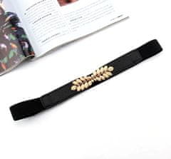 Camerazar Elastičen Ženski Pas za Obleke z Kovinskim Listom, Zlata Sponka, 61-103 cm