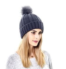 Camerazar Ženska topla zimska kapa z bobkom, grafitna, akrilni pleten, univerzalna velikost