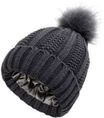 Camerazar Ženska topla zimska kapa z bobkom, grafitna, akrilni pleten, univerzalna velikost